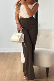 Coffee Casual Solid Skinny High Waist Conventional Solid Color Bottoms