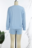 Light Blue Casual Solid Basic O Neck Long Sleeve Two Pieces
