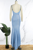 Blue Sexy Formal Solid Backless Spaghetti Strap Evening Dress Dresses