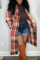 Multicolor Casual Plaid Patchwork Pocket Buckle Cardigan Collar Outerwear