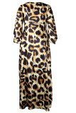Leopard Print Casual Print Patchwork O Neck Long Dress Plus Size Dresses