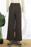 Coffee Casual Solid Skinny High Waist Conventional Solid Color Bottoms