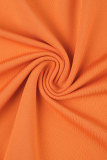 Orange Sexy Solid Hollowed Out V Neck Long Sleeve Dresses