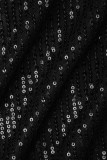 Black Sexy Solid Sequins Patchwork Backless Strapless Wrapped Skirt Dresses