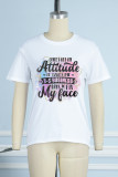 White Casual Street Print Letter O Neck T-Shirts