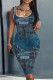 Navy Blue Casual Print Basic U Neck Vest Dress Dresses