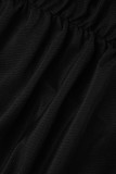 Black Sexy Solid Hollowed Out See-through Fold O Neck Short Sleeve Dress