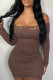 Brown Sexy Solid Lace Patchwork Off the Shoulder Wrapped Skirt Dresses