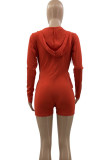 Red Street Solid Bandage Patchwork Draw String V Neck Skinny Rompers
