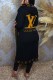 Black Elegant Letter Patchwork Hooded Collar Outerwear