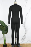 Black Casual Solid Hollowed Out Half A Turtleneck Skinny Jumpsuits
