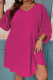 Rose Red Casual Solid Basic V Neck Long Sleeve Plus Size Dresses