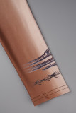 Skin Color Casual Print Basic O Neck Long Dress Dresses