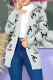 Grey Casual Letter Patchwork V Neck Outerwear