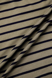 Coffee Casual Striped Patchwork O Neck Long Sleeve Two Pieces