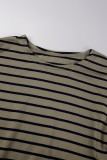Coffee Casual Striped Patchwork O Neck Long Sleeve Two Pieces