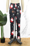 Black Casual Print Santa Claus Basic Skinny High Waist Conventional Full Print Trousers
