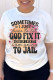 White Daily Print Patchwork Letter O Neck T-Shirts