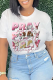 White Casual Print Patchwork Letter O Neck T-Shirts