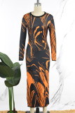 Yellow Street Striped Patchwork High Opening O Neck Printed Dress Dresses