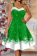 Green Elegant Print Patchwork Spaghetti Strap A Line Dresses