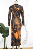 Yellow Street Striped Patchwork High Opening O Neck Printed Dress Dresses