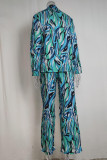 Yellow Elegant Print Patchwork Pocket Buckle Shirt Collar Long Sleeve Two Pieces
