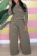 Olive Green Casual Striped Patchwork O Neck Long Sleeve Two Pieces