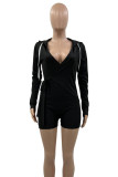 Red Street Solid Bandage Patchwork Draw String V Neck Skinny Rompers