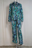 Yellow Elegant Print Patchwork Pocket Buckle Shirt Collar Long Sleeve Two Pieces