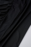 Blue Sexy Solid Patchwork Fold Turtleneck Pleated Dresses