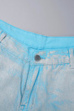 Silver Casual Patchwork Pocket High Waist Regular Denim Jeans