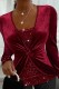 Burgundy Casual Solid Sequins Patchwork V Neck Tops