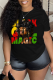 Black Casual Daily Print Patchwork O Neck T-Shirts