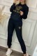 Black Elegant Figure Letter Embroidered Hooded Collar Long Sleeve Two Pieces