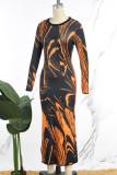 Yellow Street Striped Patchwork High Opening O Neck Printed Dress Dresses