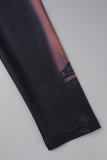 Skin Color Casual Print Basic O Neck Long Dress Dresses