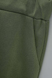 Army Green Casual Solid Patchwork Buckle Long Sleeve Two Pieces