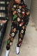 Black Casual Print Basic Hooded Collar Long Sleeve Two Pieces