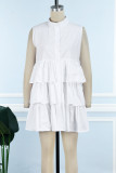 White Casual Solid Patchwork Shirt Collar Shirt Dress Dresses