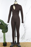 Black Casual Solid Hollowed Out Half A Turtleneck Skinny Jumpsuits
