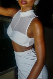 White Casual Solid Patchwork Half A Turtleneck Sleeveless Two Pieces
