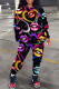 Black Casual Print Basic O Neck Long Sleeve Two Pieces