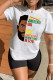 White Casual Print Patchwork O Neck T-Shirts