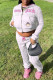 White Casual Embroidery Patchwork Zipper Hooded Collar Long Sleeve Two Pieces
