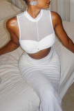 White Casual Solid Patchwork Half A Turtleneck Sleeveless Two Pieces