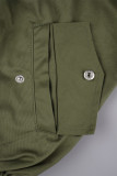 Green Casual Patchwork Buttons V Neck Outerwear