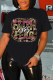 Black Casual Street Print Patchwork O Neck T-Shirts