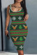 Army Green Casual Print Basic U Neck Vest Dress Dresses
