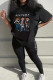 Black Sexy Print Patchwork O Neck Short Sleeve Two Pieces